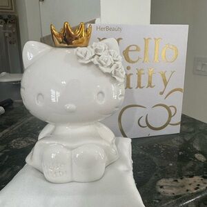 White Ceramic Hello Kitty Piggy Bank with Gold Crown